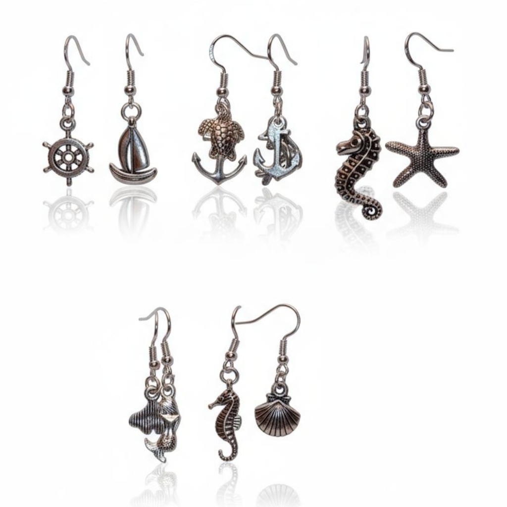 Nwt Bundle Of 5 Pairs Of Adorable Nautical Stainless Steel Dangling Earrings!!